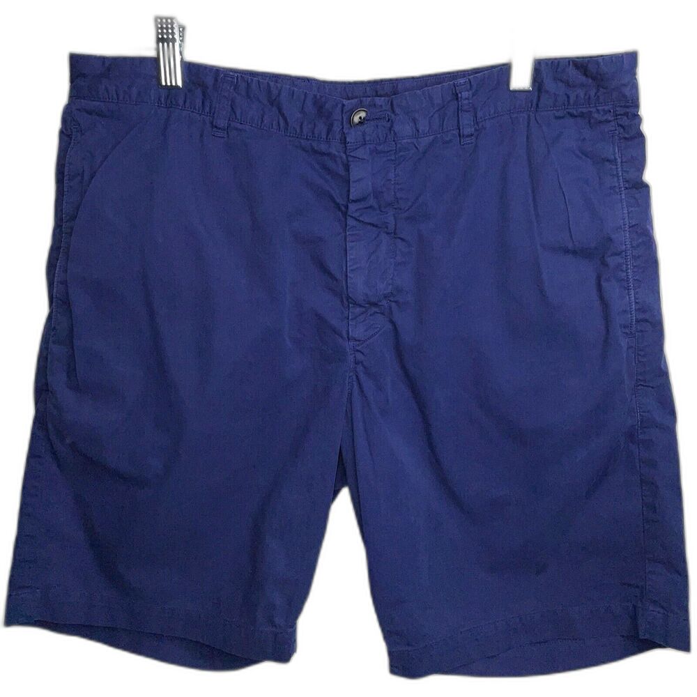 Theory Shorts Mens 34 Blue Chino Casual Soft Flat Front Cotton broken button see